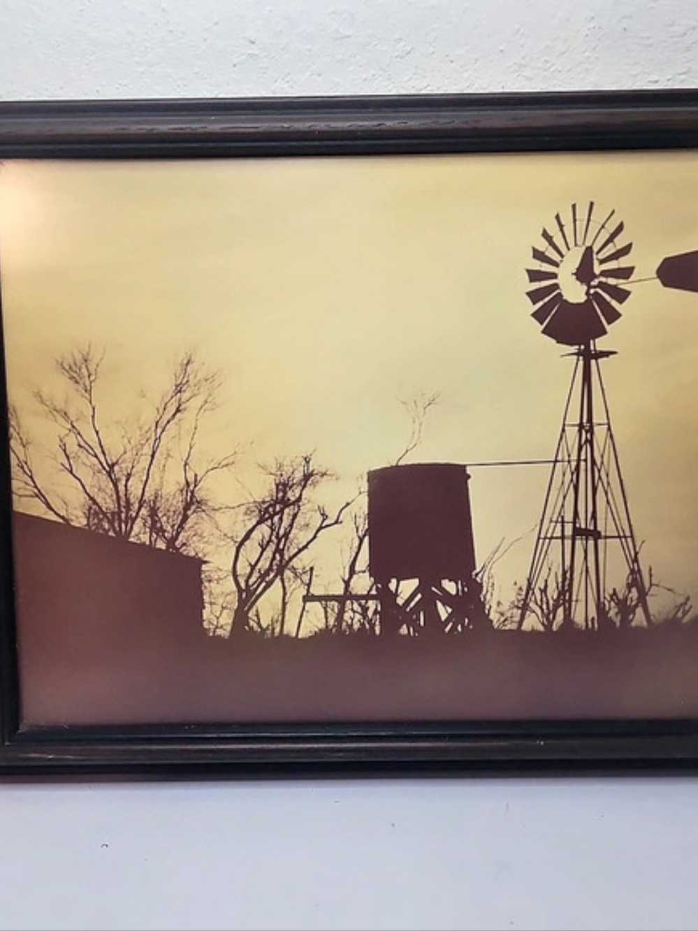 1970s Texas Americana Sephia Tone Windmill and Water Tower Custom Framed  Print